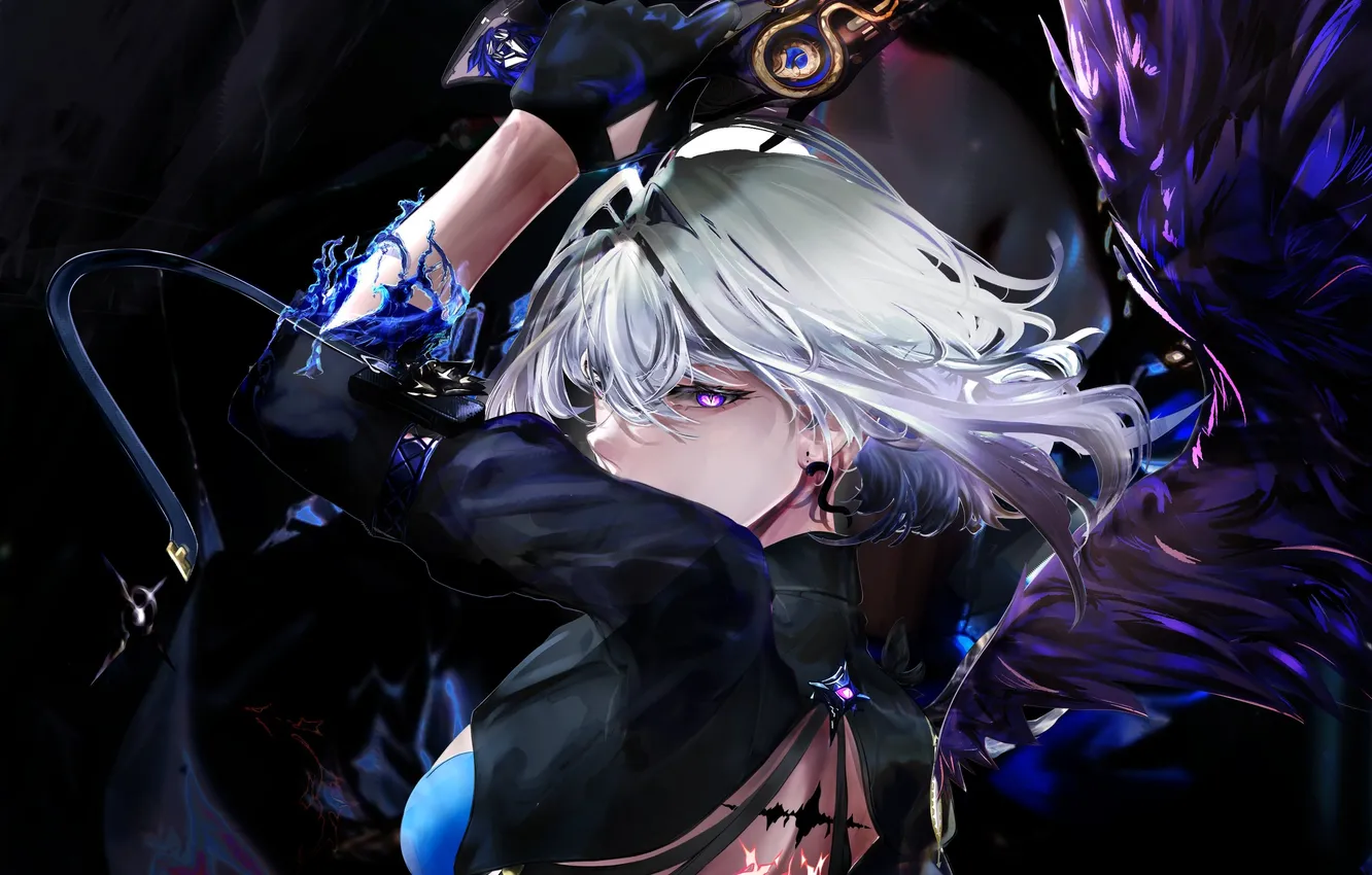 Photo wallpaper wings, art, tony 028, wuthering waves, girl, galbrena, white hair, gun