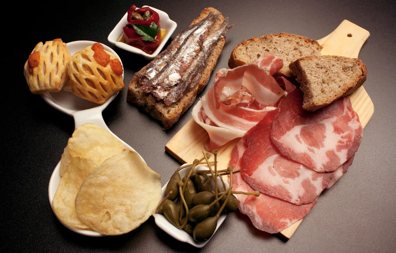 Photo wallpaper fish, bread, meat