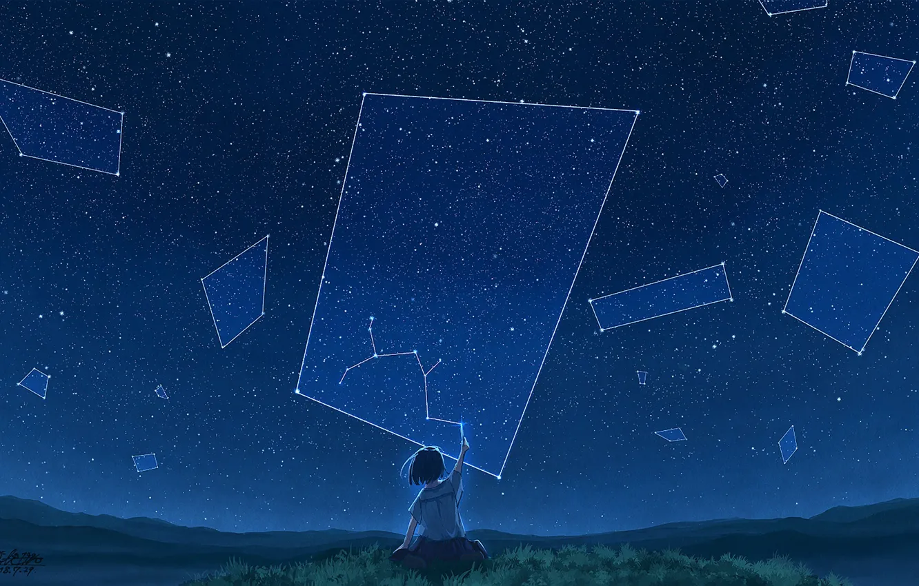 Photo wallpaper night, girl, constellation