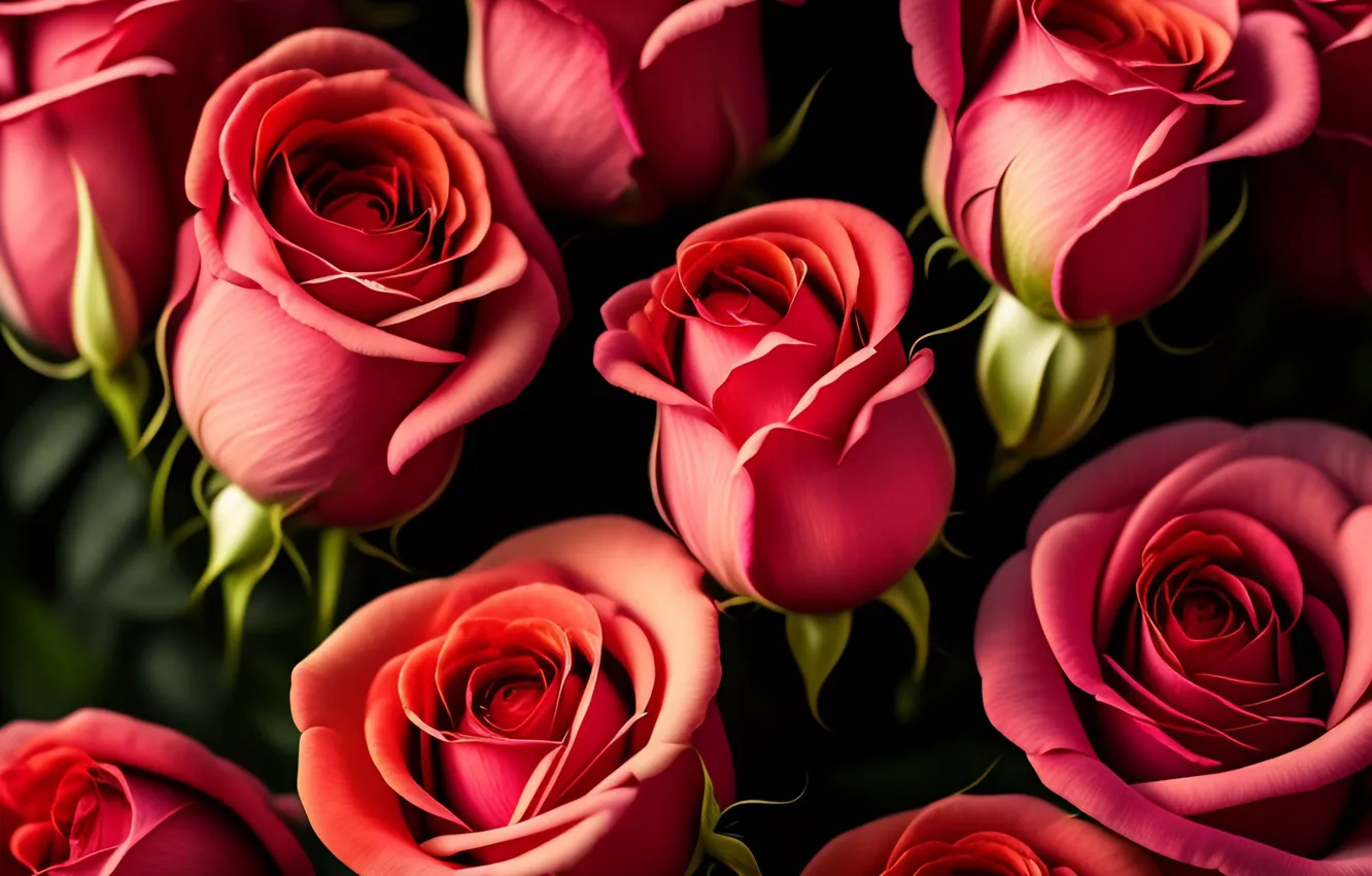 Photo wallpaper flowers, roses, buds, pink, flowers, beautiful, roses, buds