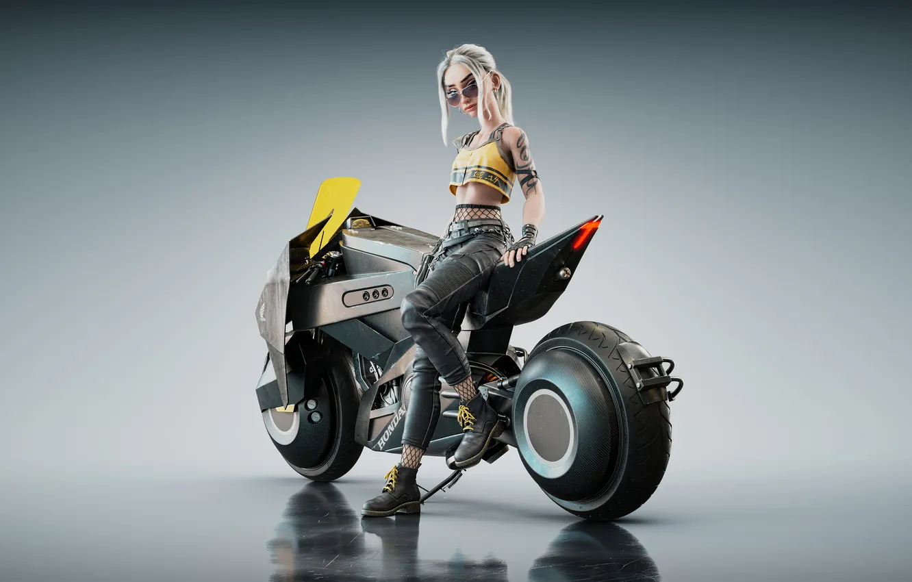 Photo wallpaper girl, scooter, AI Art