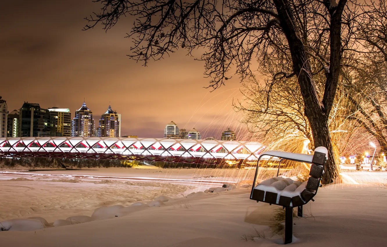 Photo wallpaper night, the city, bench, Calgary