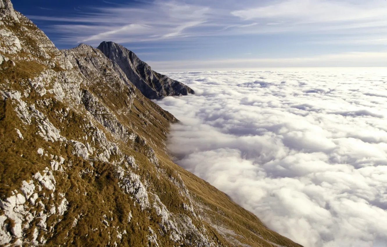 Photo wallpaper the sky, clouds, mountains, fog, photo