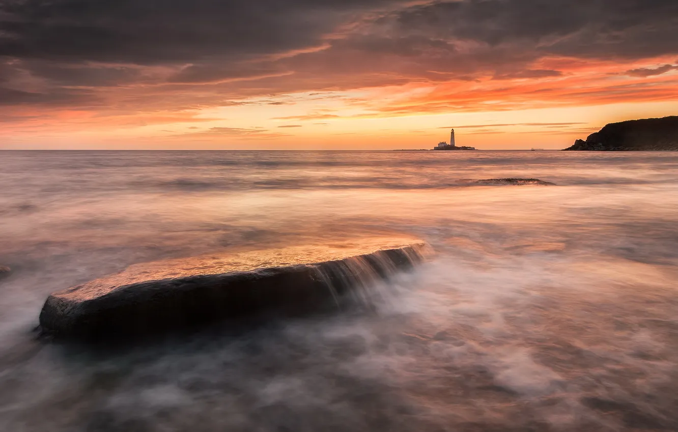 Photo wallpaper sea, sunset, lighthouse
