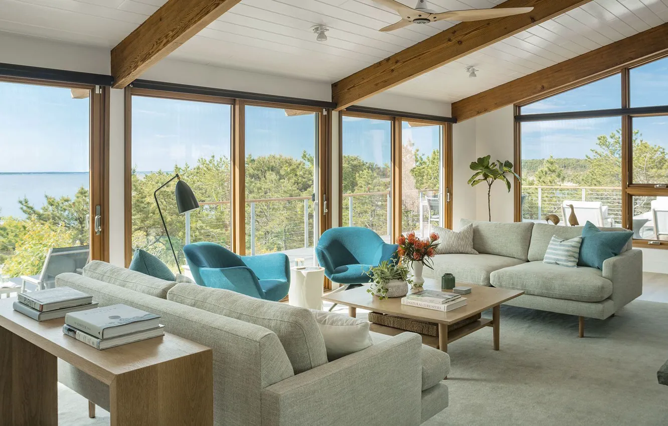 Photo wallpaper room, interior, living room, Beach House, mid-century modern