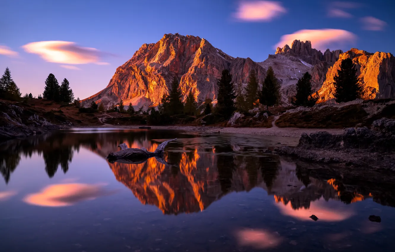 Photo wallpaper mountains, reflection, pond