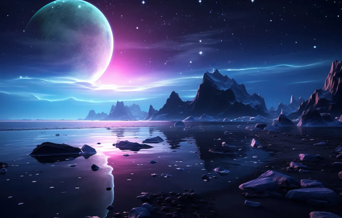 Photo wallpaper moon, landscape, night