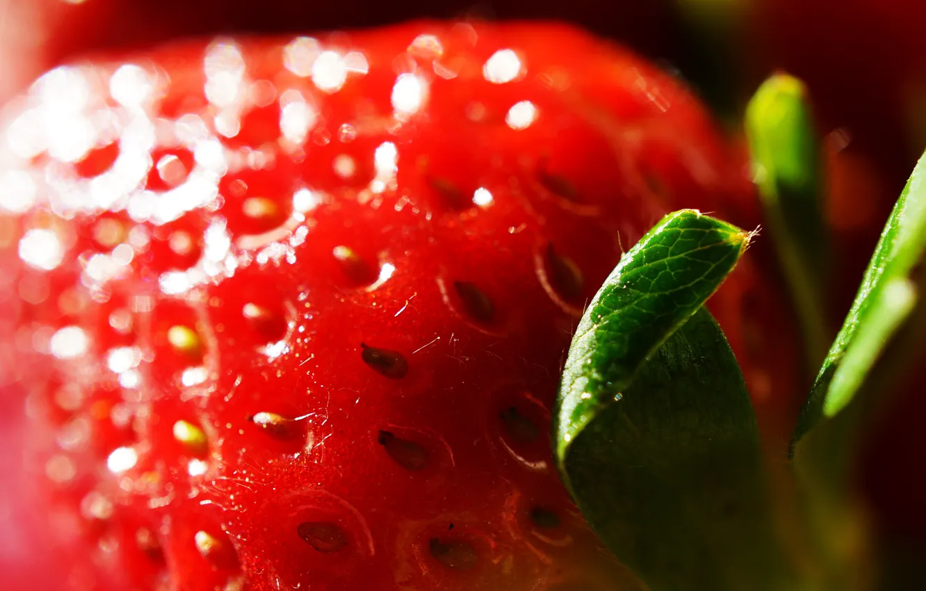 Photo wallpaper macro, light, red, glare, berries, Shine, strawberry, bokeh