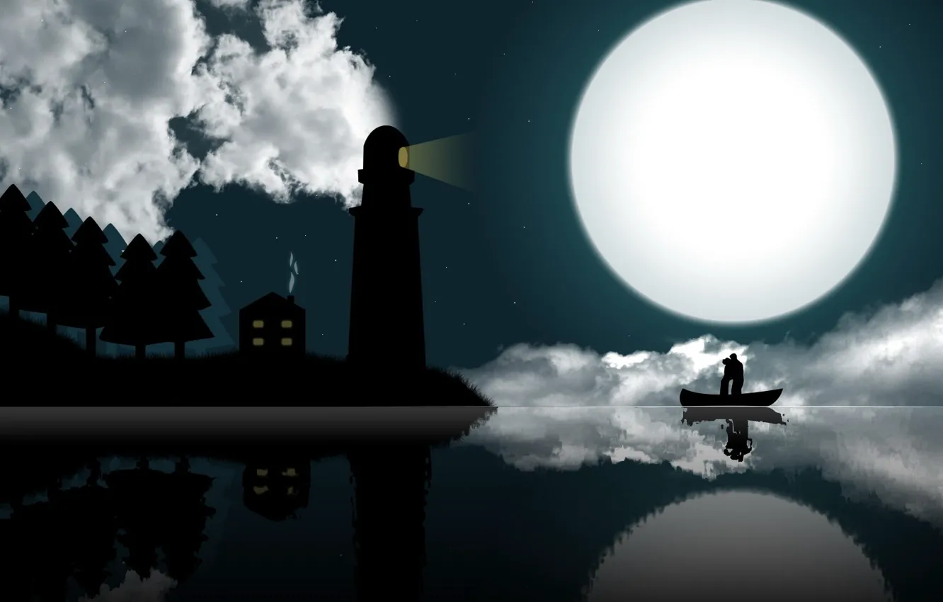 Photo wallpaper love, the moon, lighthouse
