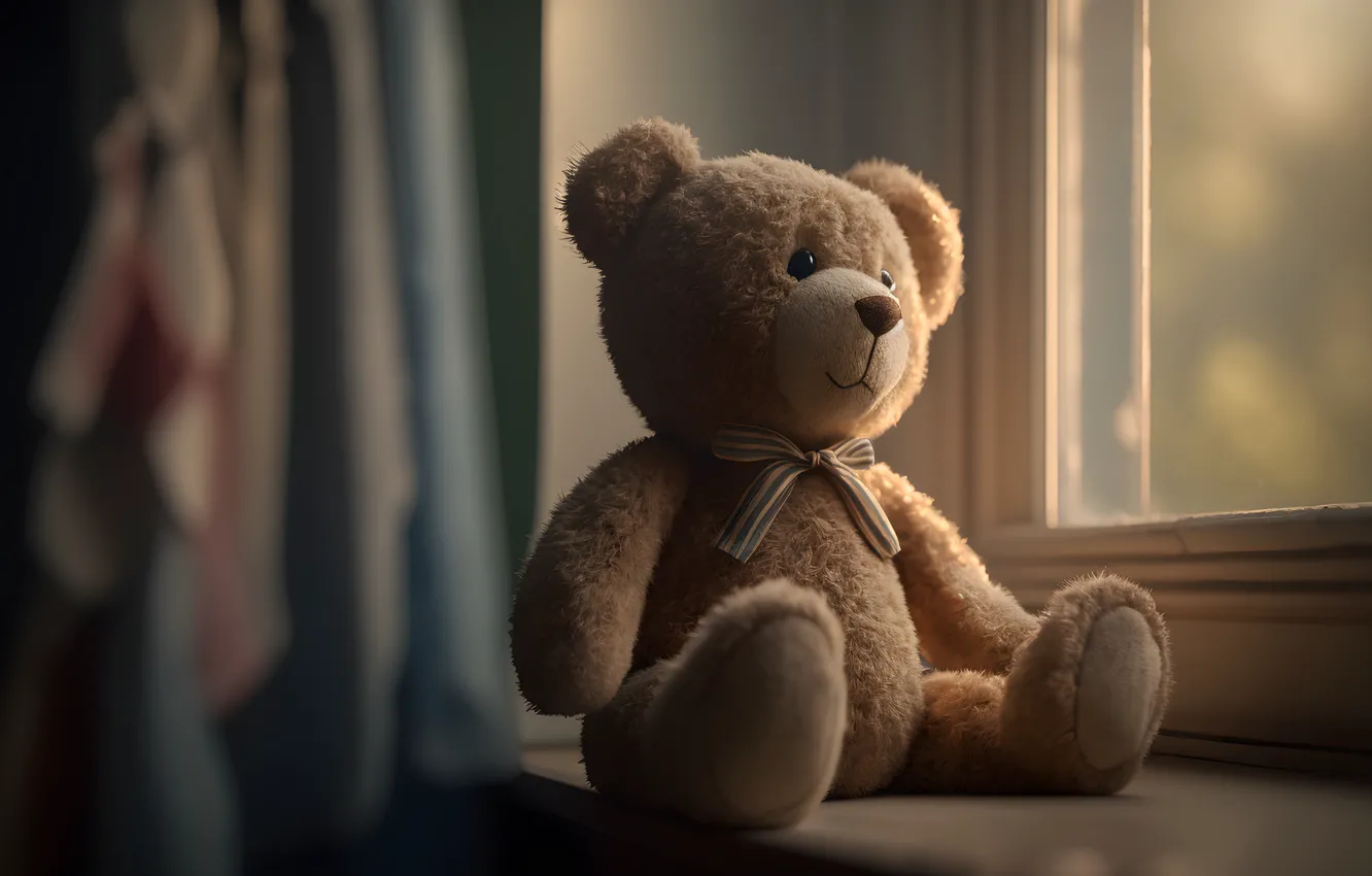 Photo wallpaper bear, window, bear, soft light, toy, bear, toy, teddy