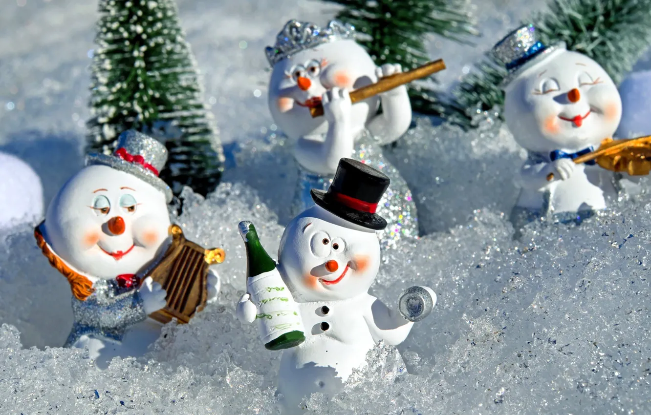 Photo wallpaper snow, snowmen, figures
