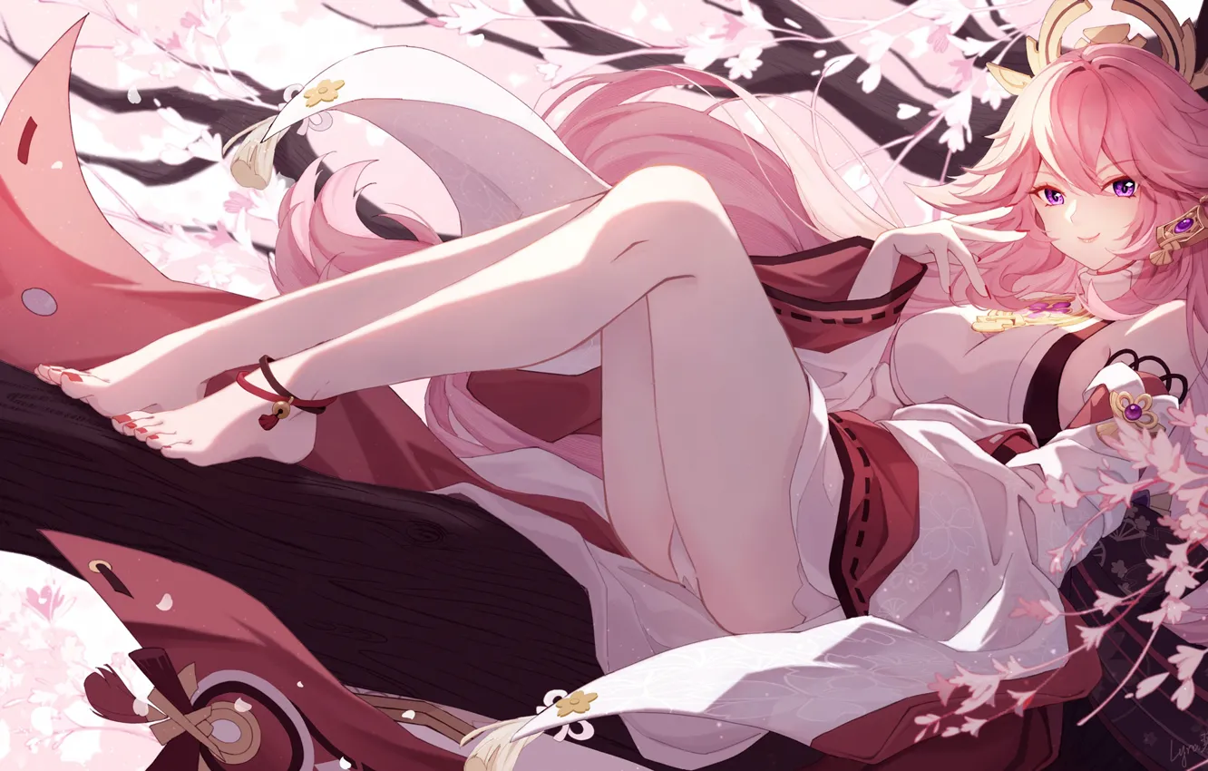 Photo wallpaper sexy girls, dampak genshin, yae miko genshin impact