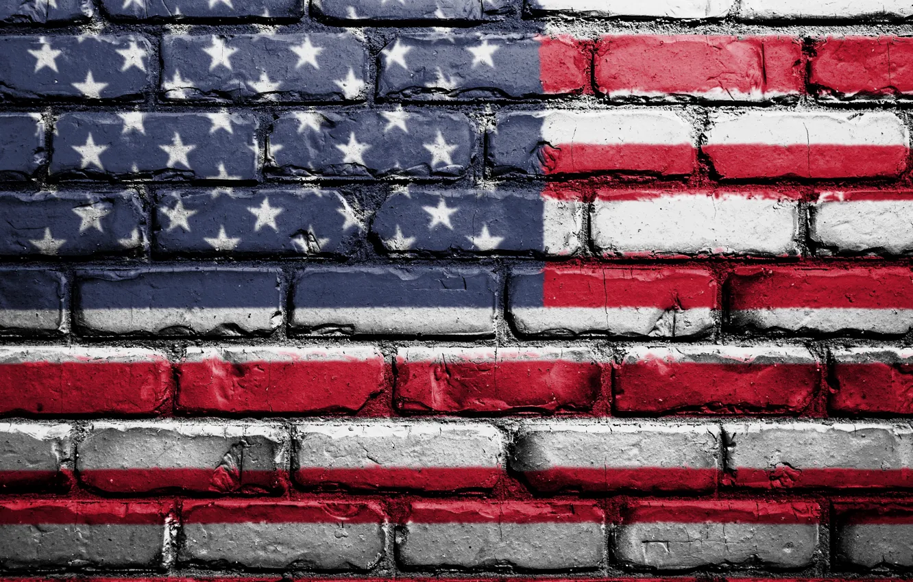 Photo wallpaper red, wall, USA, white, blue, art, textures, flag