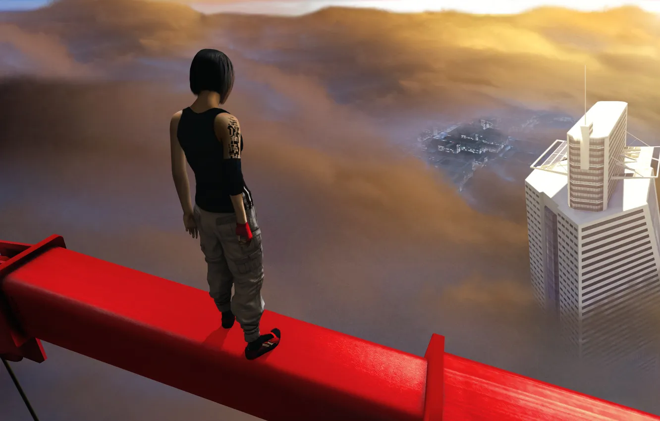 Photo wallpaper girl, the city, crane, Mirrors Edge 2