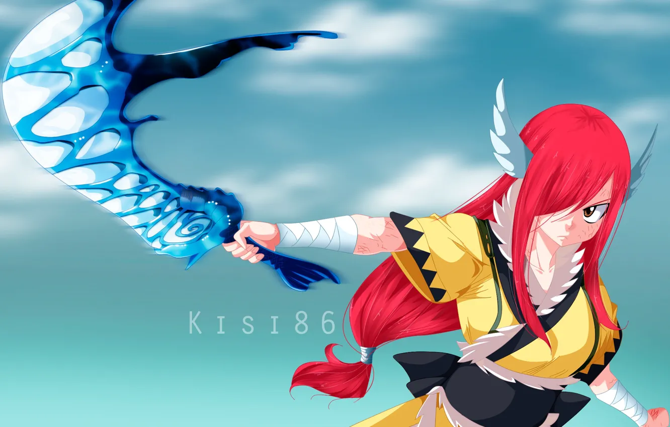 Photo wallpaper girl, flame, sword, Fairy Tail, Fairy tail