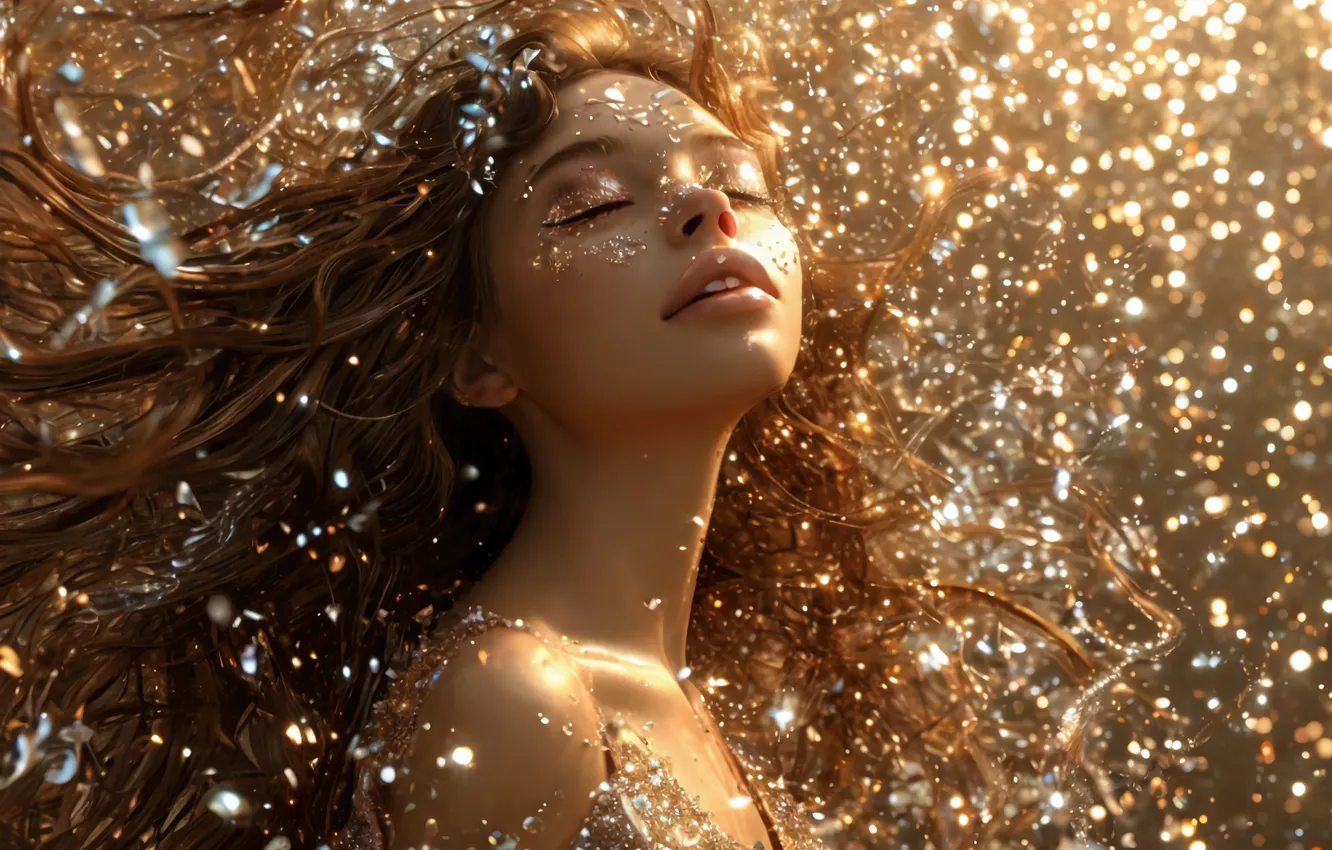 Photo wallpaper girl, gold, Shine