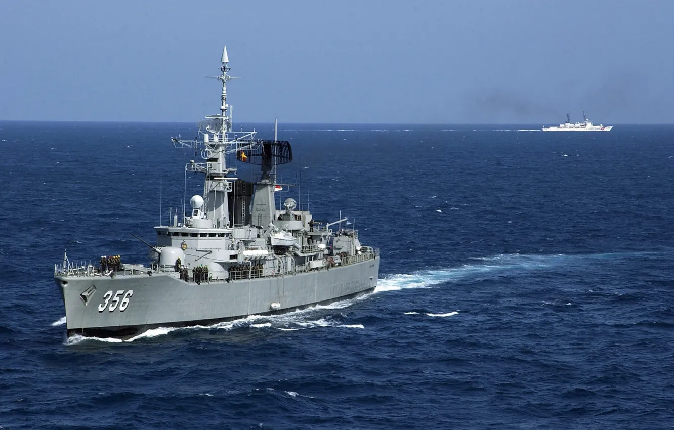Photo wallpaper sea, exercises, frigate