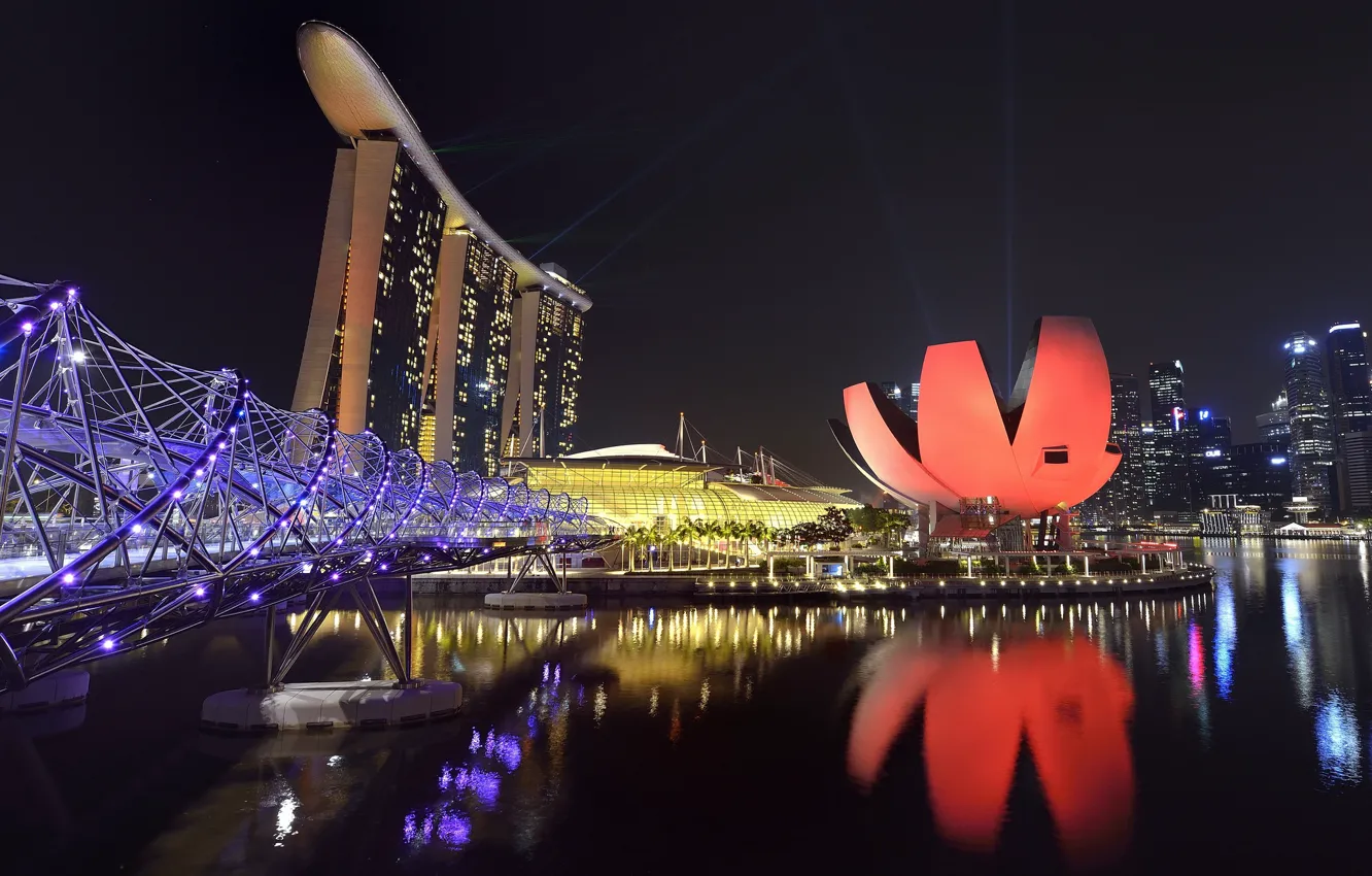 Photo wallpaper Lights, Night, The city, Singapore, Urban landscape