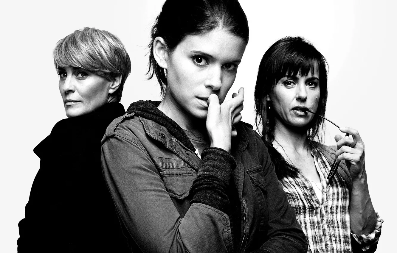 Photo wallpaper black and white, Kate Mara, actresses, TV series, House of Cards, Robin Wright, Constance Zimmer, …