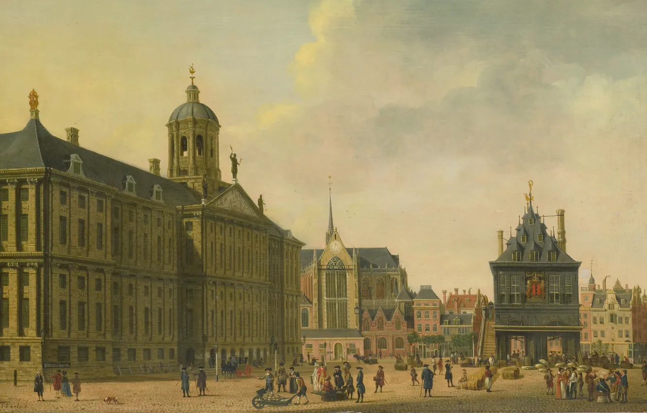 Photo wallpaper oil, picture, the urban landscape, View of the Dam Square in Amsterdam, Jan Eckels Senior, …