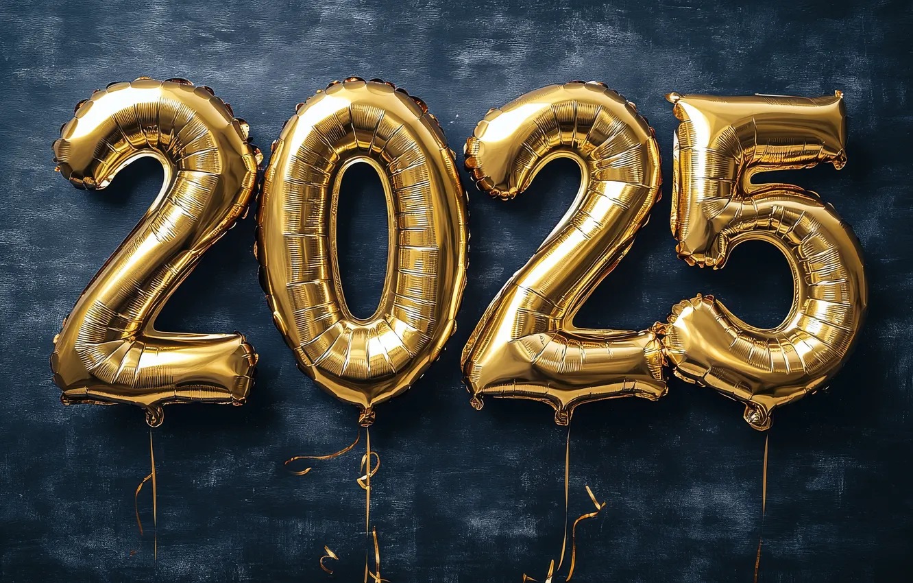 Photo wallpaper the dark background, new year, figures, date, inflatable, 2025, AI art, New Year 2025