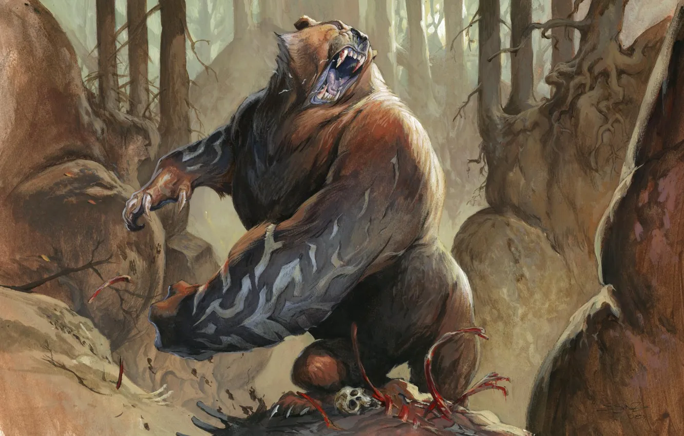 Photo wallpaper bear, Magic: The Gathering, Jesper Ejsing, Runeclaw Bear, Roundelay Bear