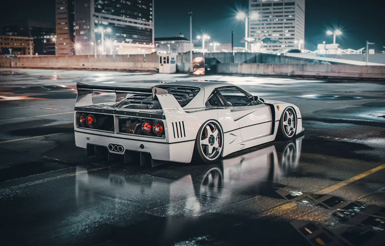 Photo wallpaper machine, auto, white, city, Ferrari, supercar, sports car, night