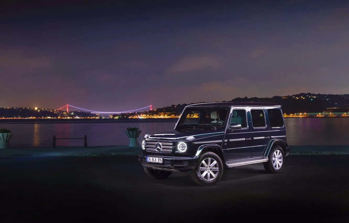 Photo wallpaper Mercedes Benz, night, Istanbul, G-Class, Bosphorus