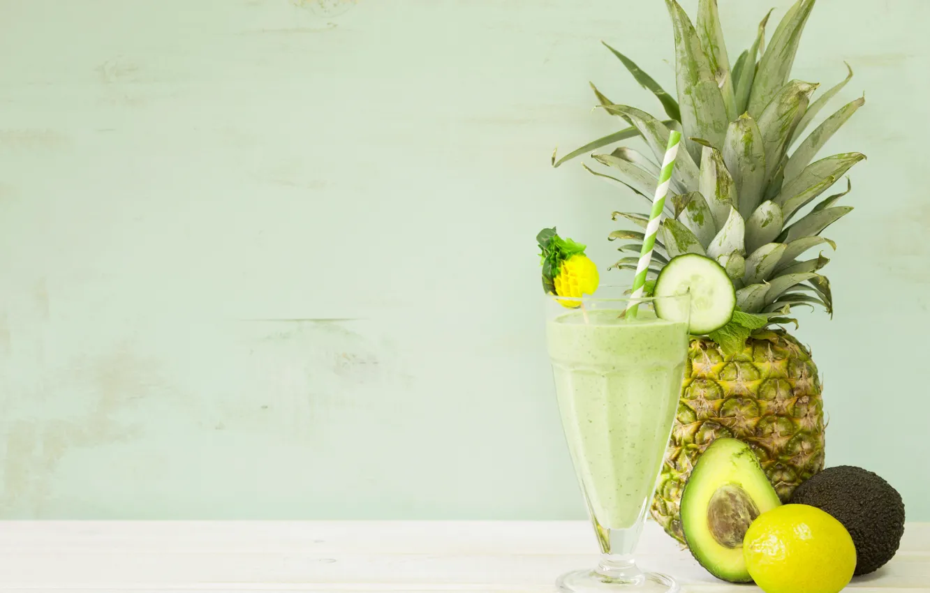 Photo wallpaper lemon, glass, drink, pineapple, smoothies