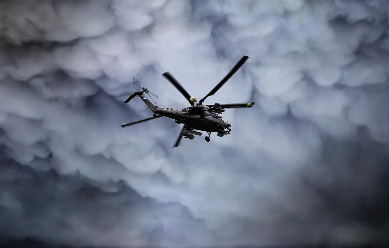 Photo wallpaper The sky, Clouds, Helicopter, Army, Russia, Aviation, BBC, Mi-28N