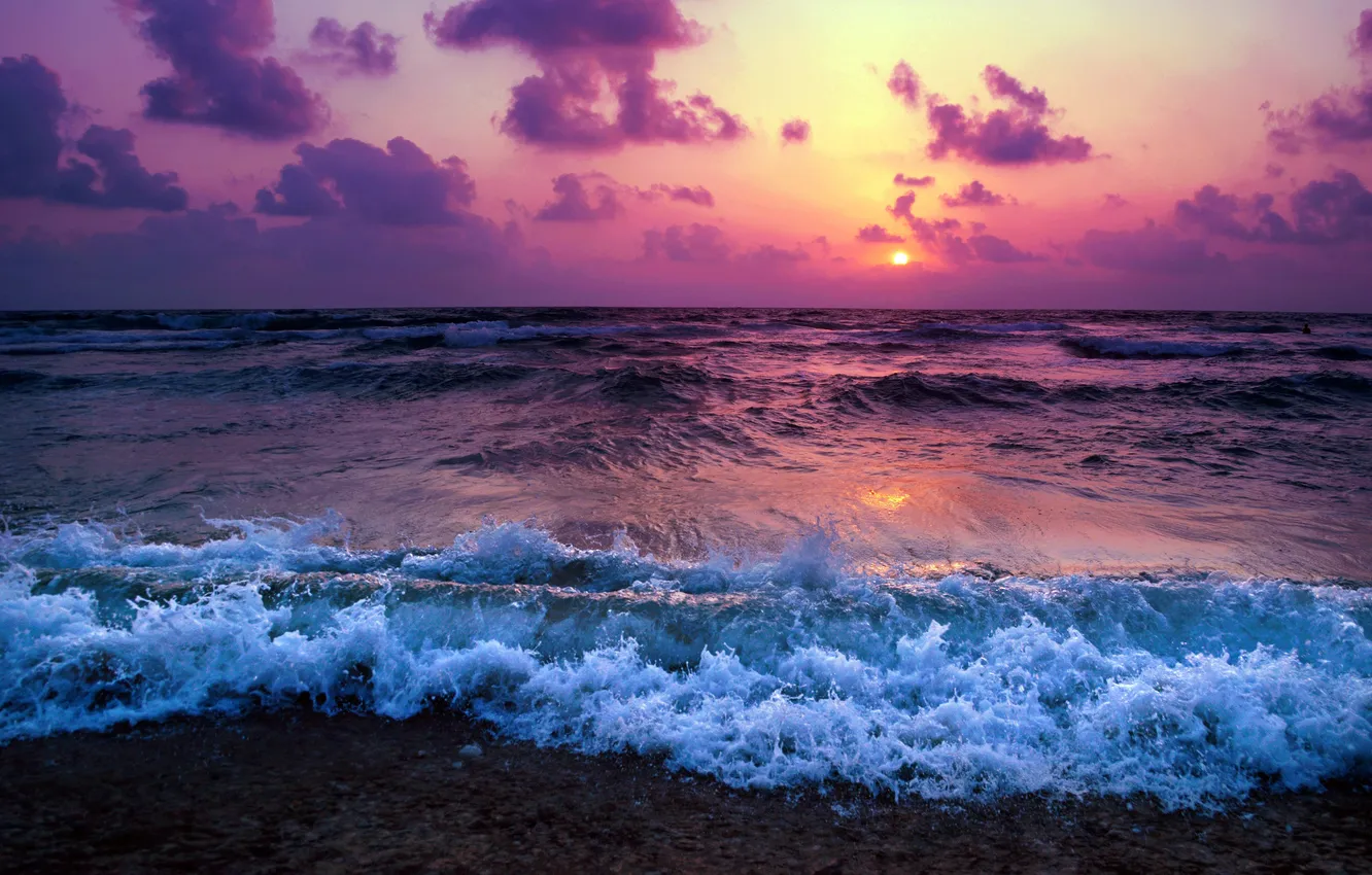 Photo wallpaper wave, summer, sunset, waves, summer, Pacific Ocean, sunset, The Pacific ocean