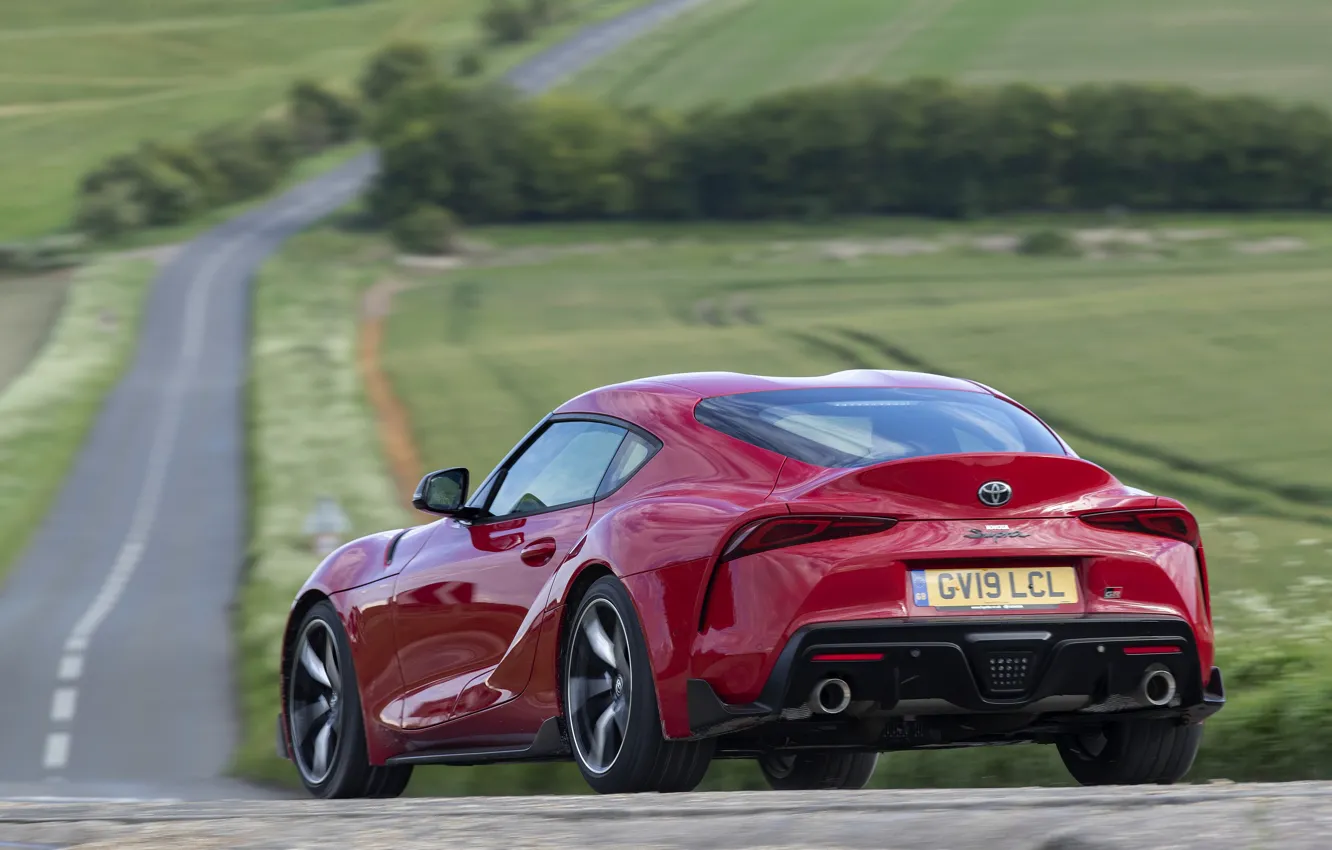 Photo wallpaper road, red, coupe, plain, Toyota, Supra, ass, the fifth generation