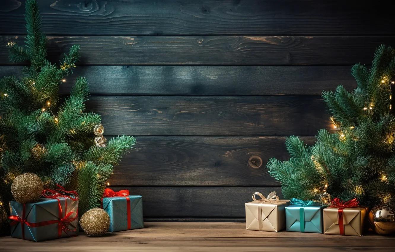 Photo wallpaper decoration, gift, balls, tree, new year, colorful, Christmas, Christmas