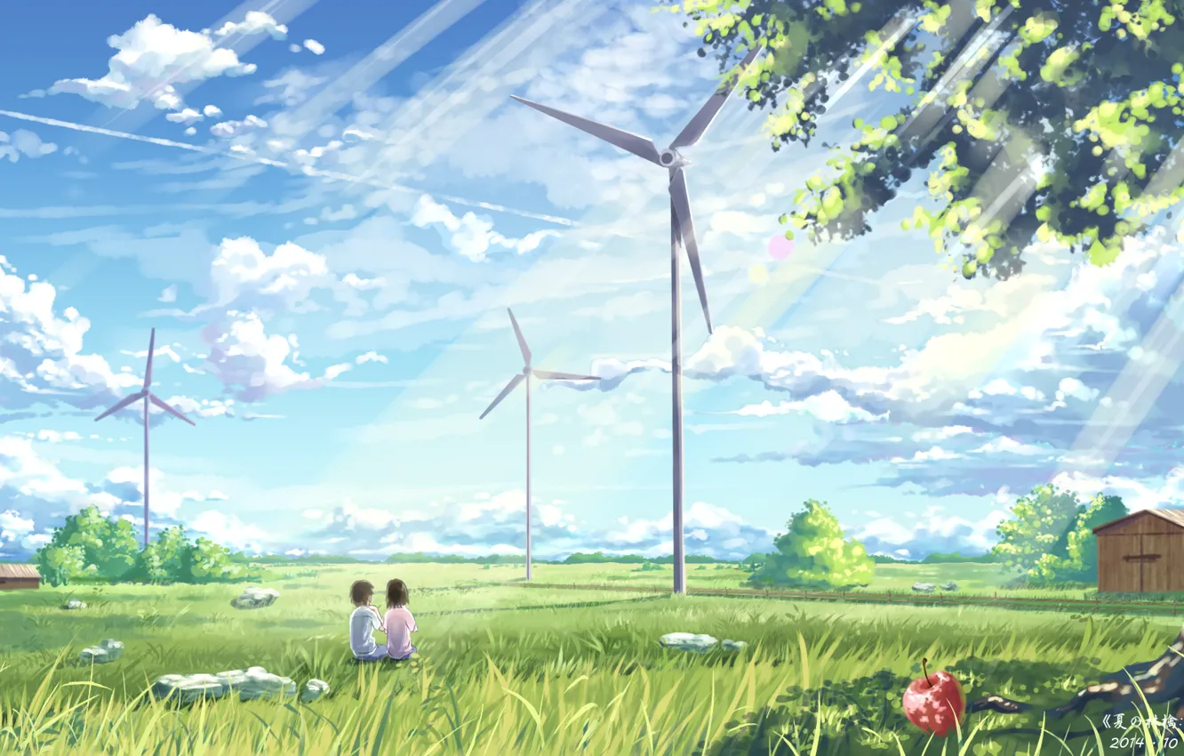 Photo wallpaper the sky, girl, clouds, trees, nature, home, anime, art