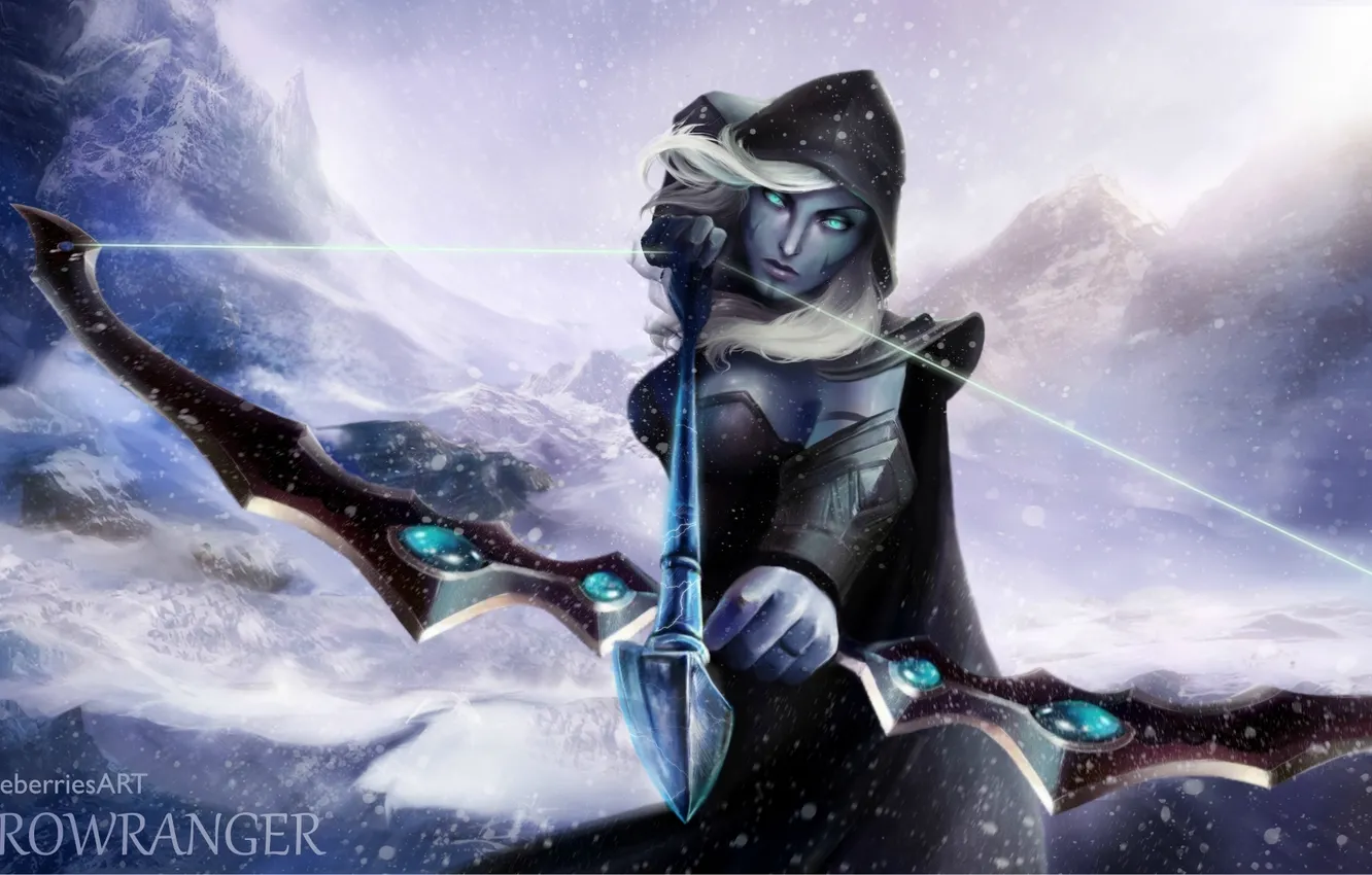 Photo wallpaper girl, snow, bow, Archer, art, elf, dota, Drow Ranger