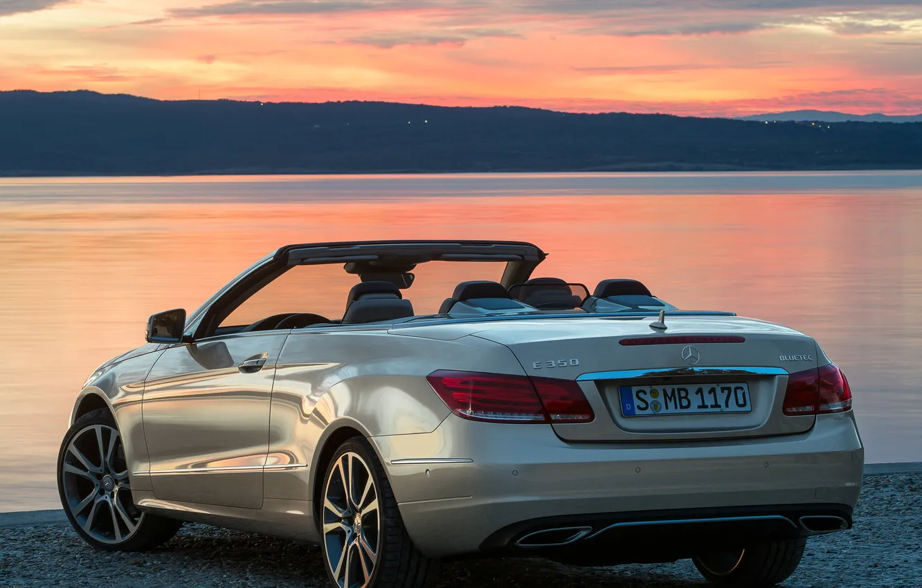 Photo wallpaper machine, the sky, sunset, Mercedes-Benz, Mercedes, back, Cabrio, BlueTec