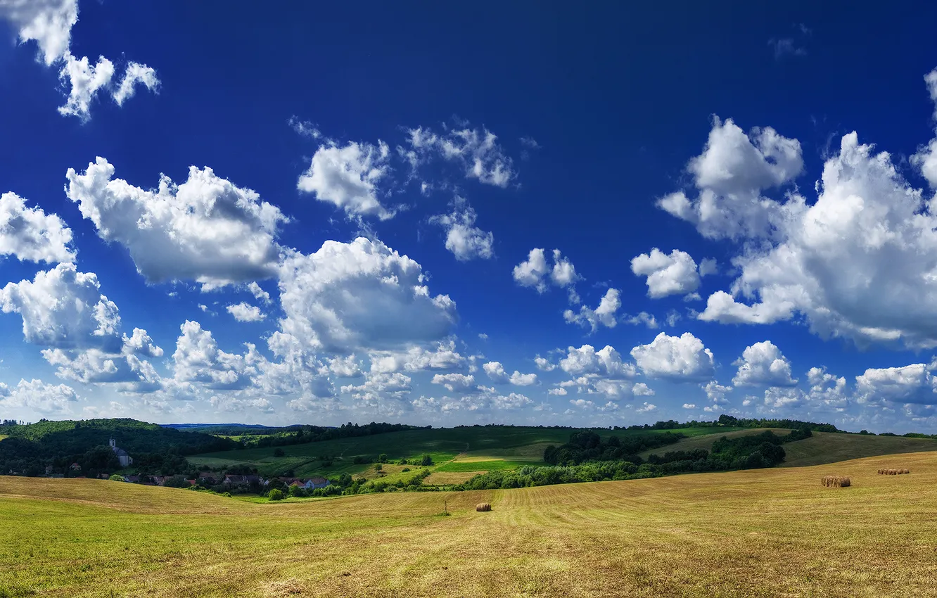 Photo wallpaper field, the sky, clouds, hay