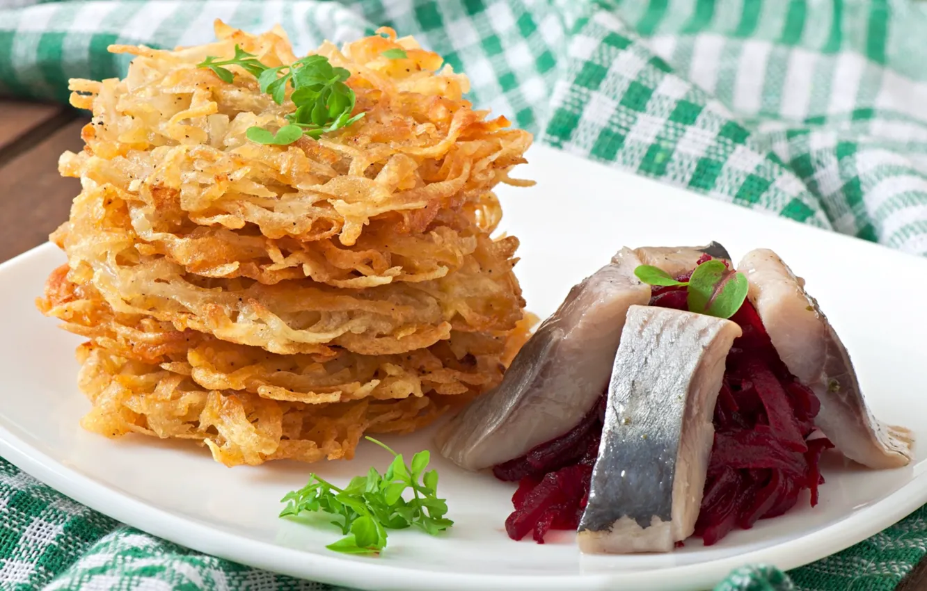 Photo wallpaper herring, pancakes, potato