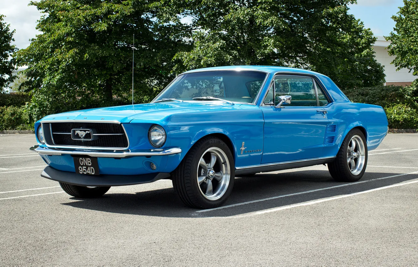 Photo wallpaper blue, Mustang, Ford, muscle car, the front, Muscle car