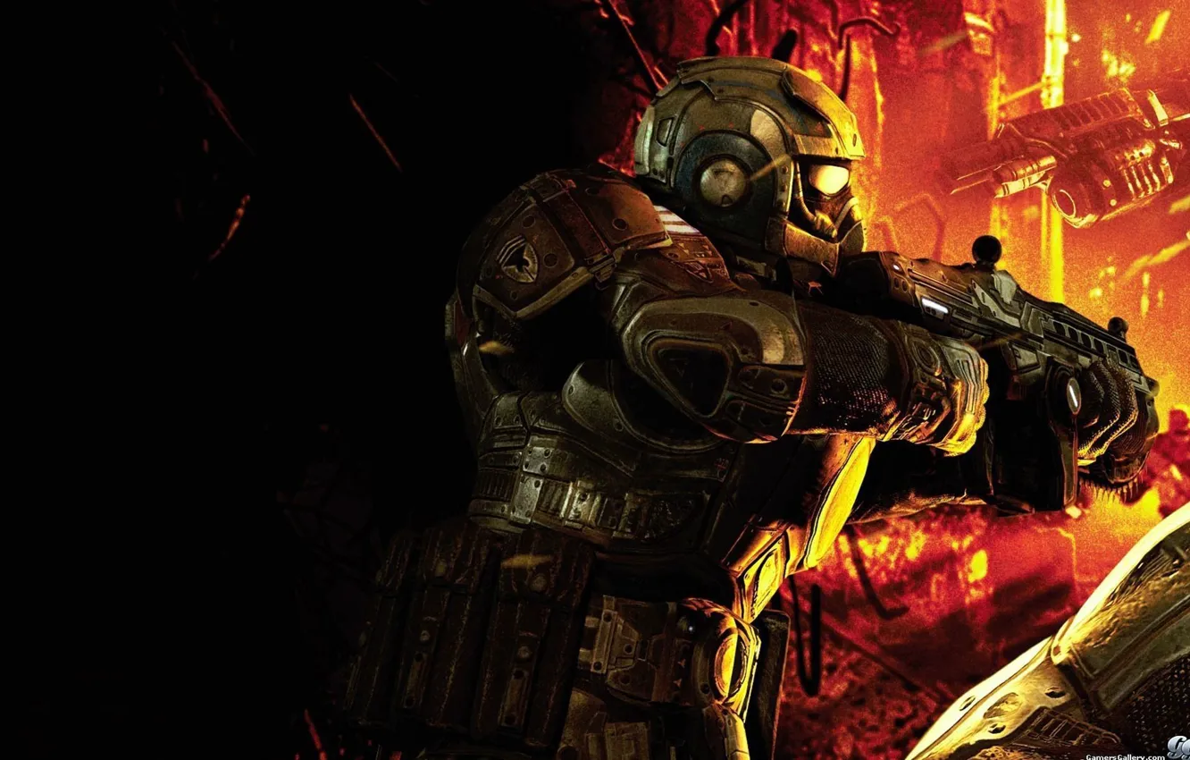 Photo wallpaper machine, armor, fighter, Gears of War, Lenser