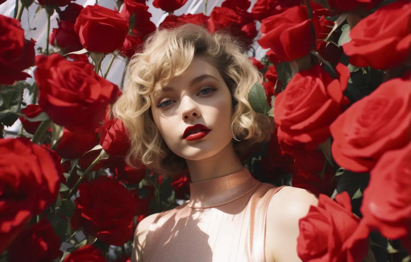 Photo wallpaper summer, look, girl, the sun, light, flowers, red, face