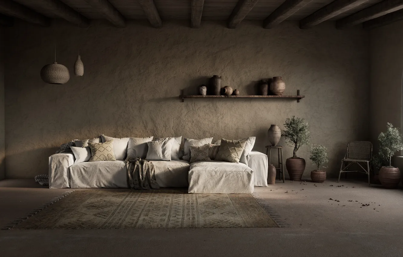 Photo wallpaper design, style, room, plant, interior, sofa, living room