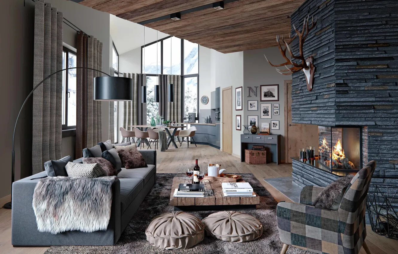 Photo wallpaper Villa, interior, living space, Alpenrose