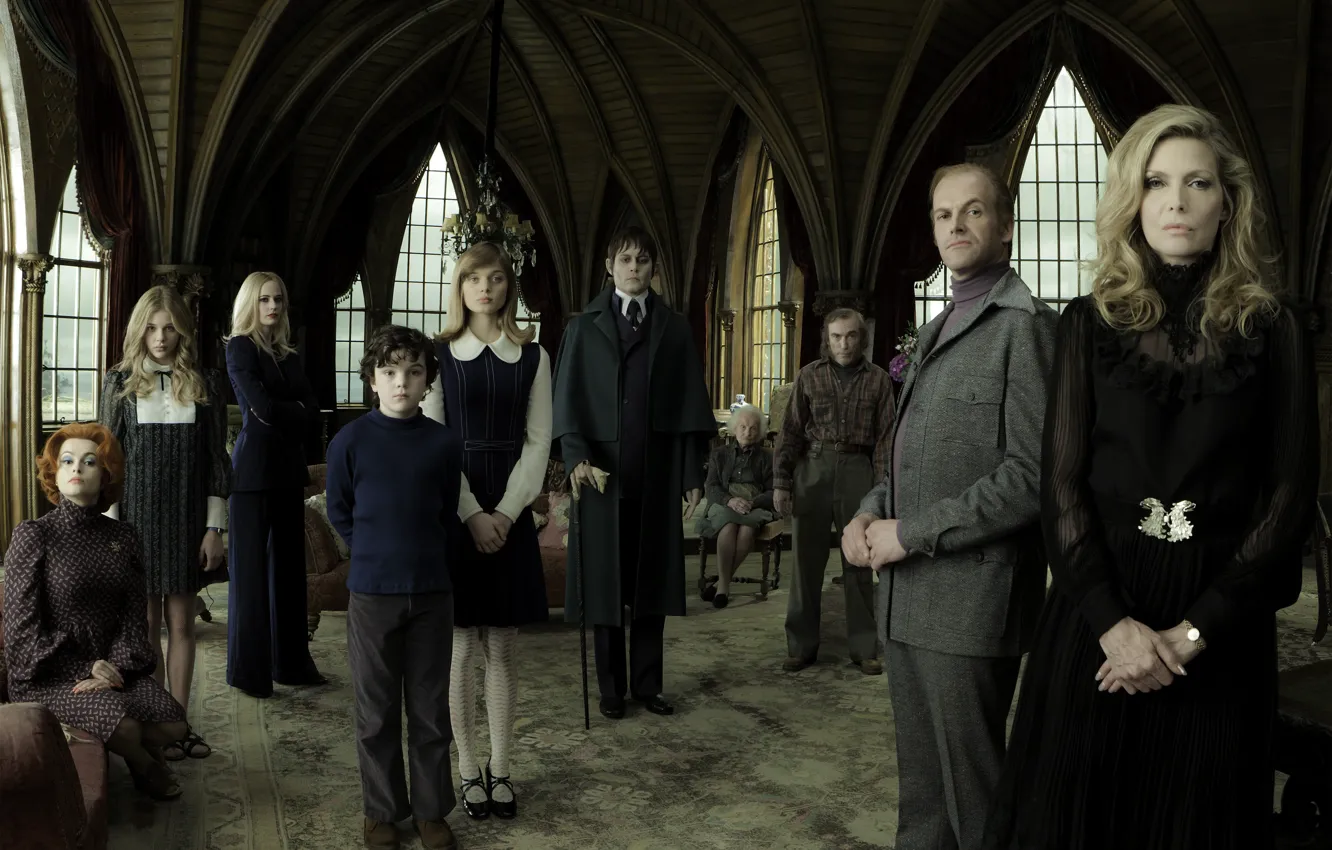 Photo wallpaper Johnny Depp, Helena Bonham Carter, Gulliver McGrath, Eva Green, Dark Shadows, Johnny Lee Miller, Jackie …