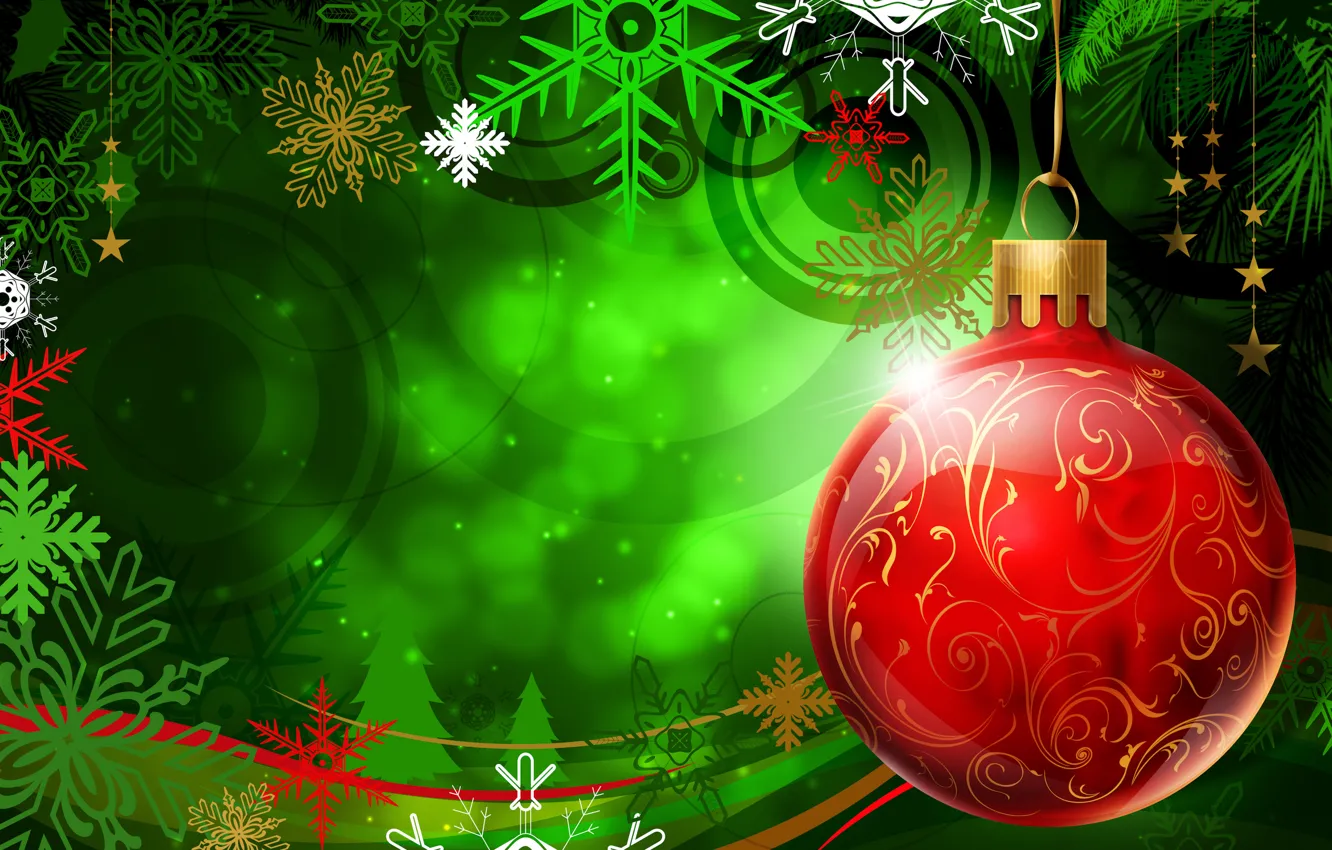 Photo wallpaper red, green, new year, ball