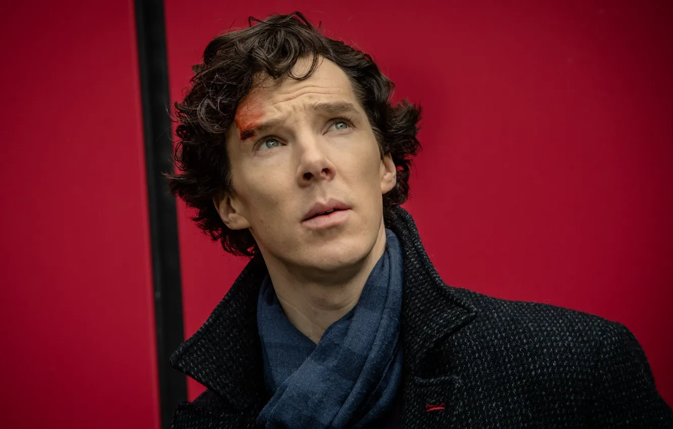 Photo wallpaper Sherlock Holmes, red background, Benedict Cumberbatch, Sherlock, Sherlock, Sherlock BBC, Sherlock (TV series)