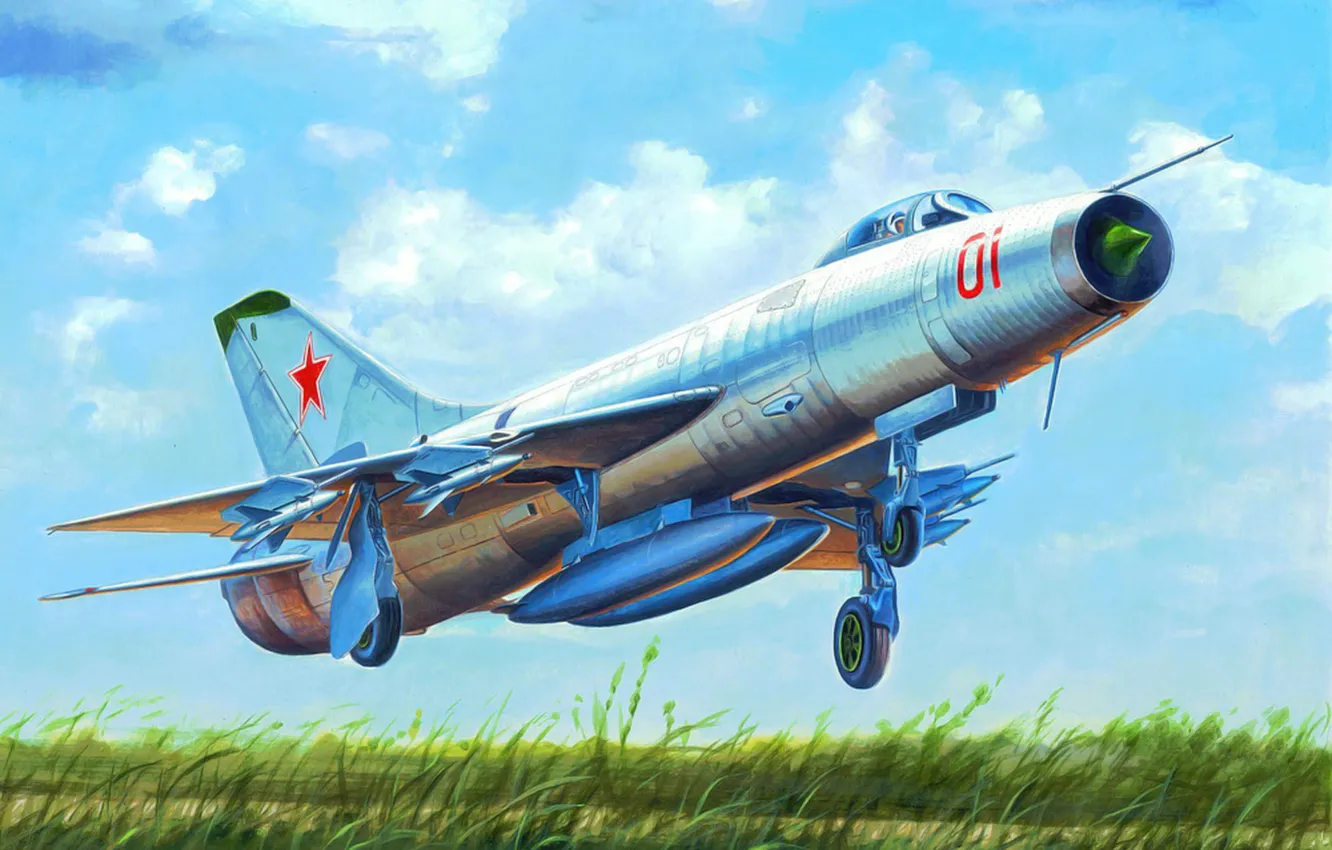 Photo wallpaper art, airplane, painting, aviation, jet, Soviet Su-9 Fishpot