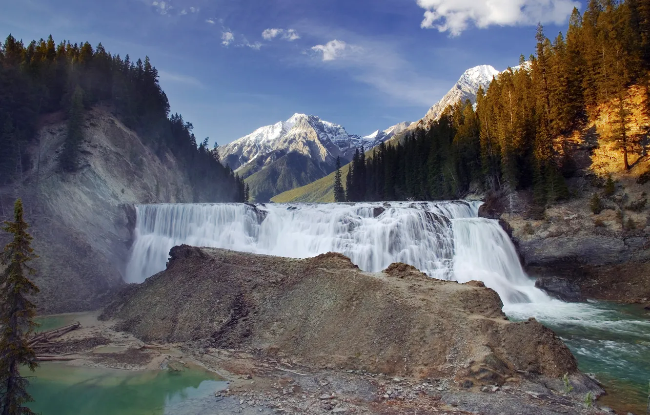Photo wallpaper mountains, waterfall, Canada, Canada, British Columbia, Kicking Horse River, Yoho National Park, Wapta Falls