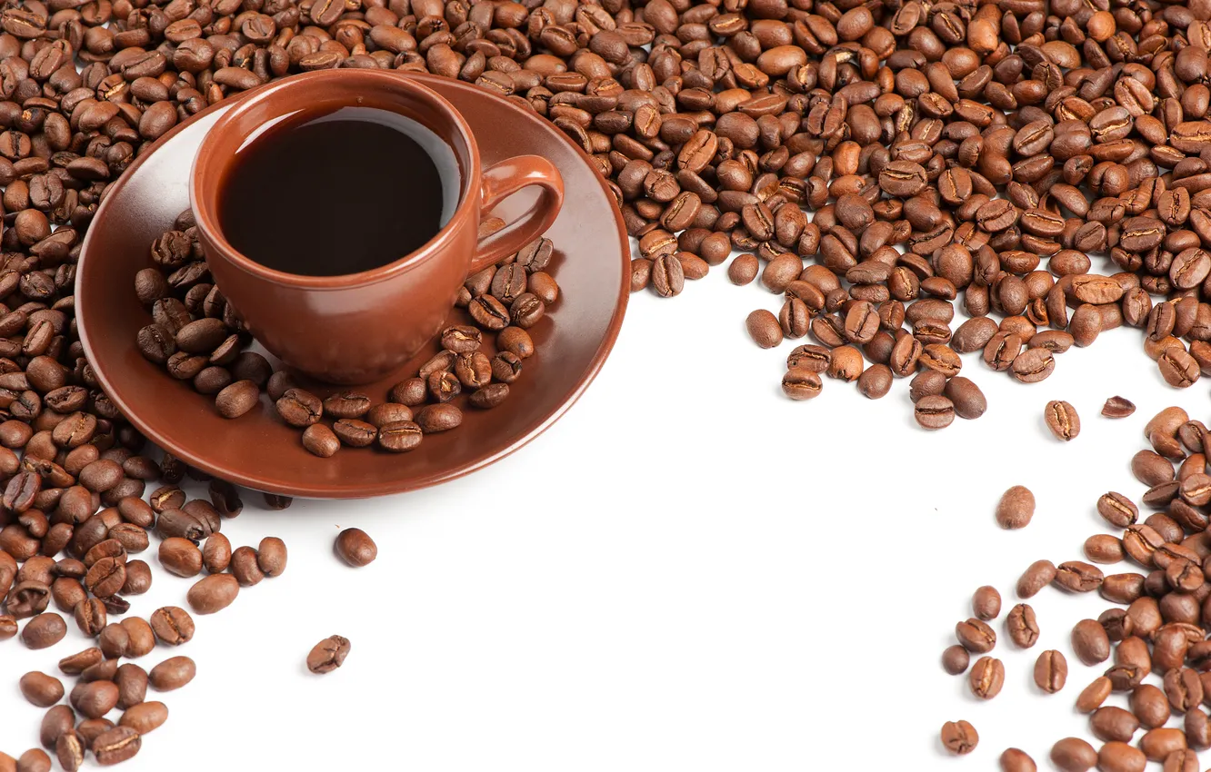 Photo wallpaper coffee, Cup, coffee beans, saucer