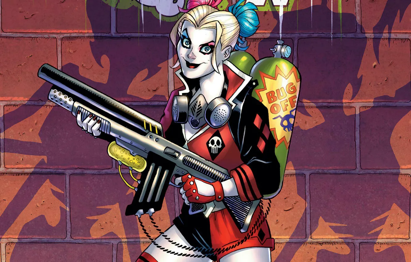 Photo wallpaper eyes, look, smile, weapons, shadow, gun, gun, weapon